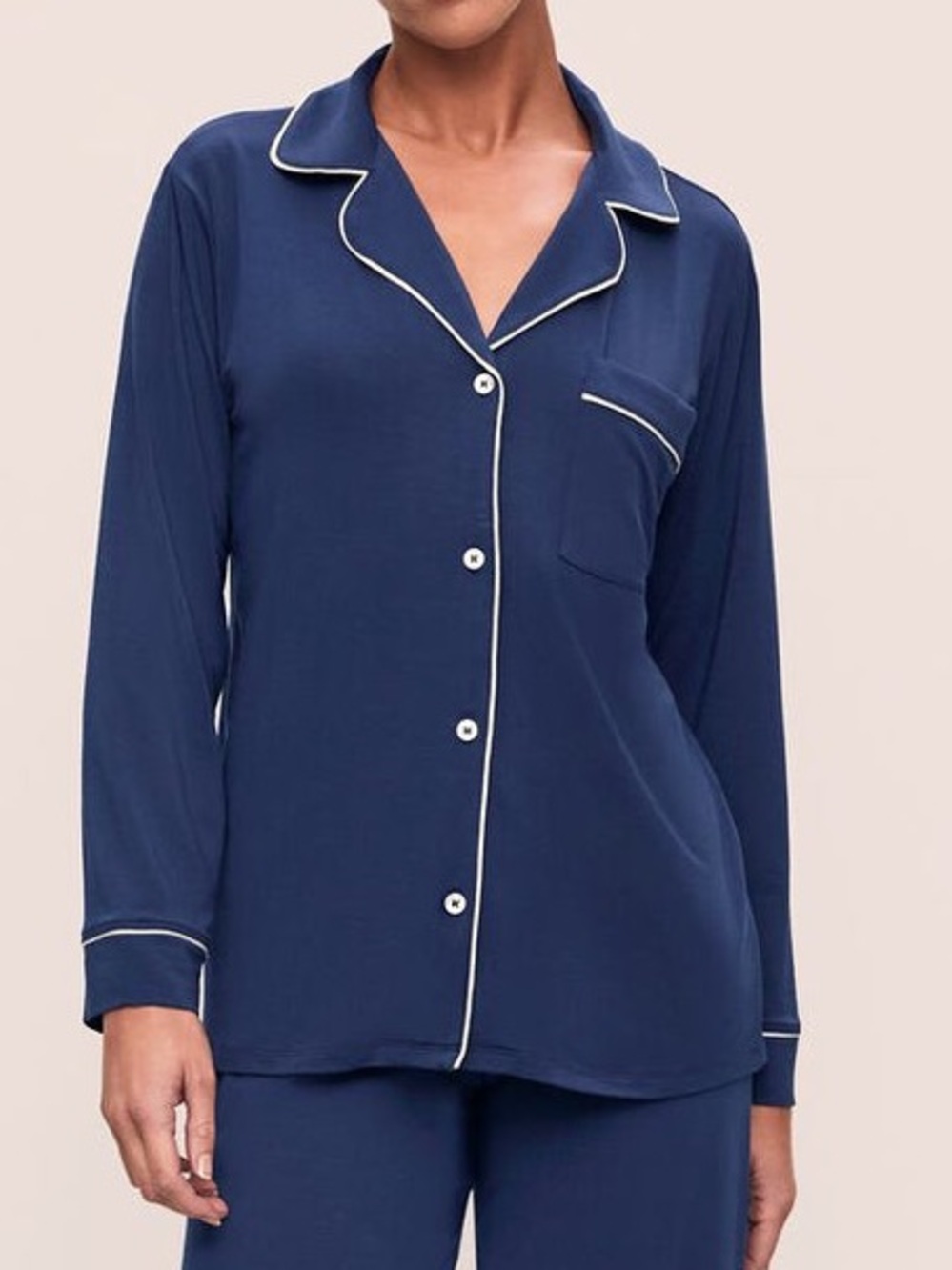 Eberjey Women’s Gisele Blue White Long Sleeve Pajama Top Modal Large